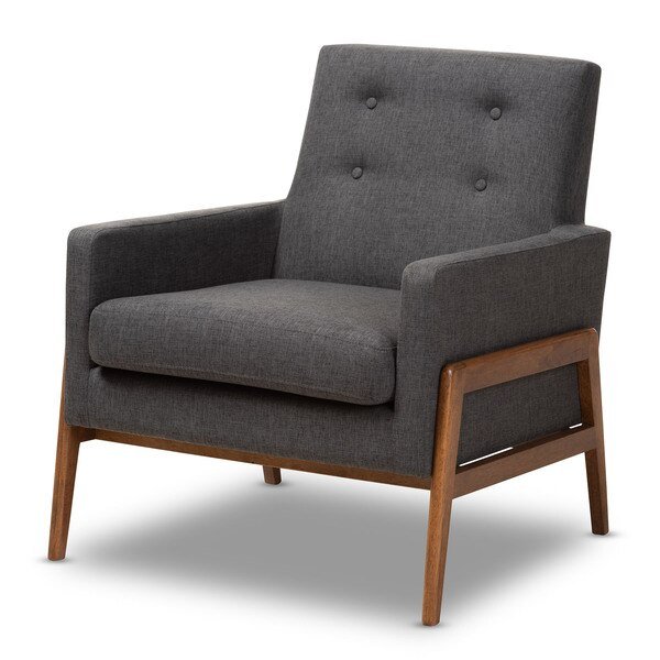 Perris Dark Grey Upholstered Walnut Wood Lounge Chair, Baxton Studio, Mfr#: 150-8742